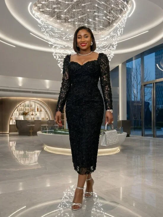 Bianca Ruffled Roses Dress - Black - Picture 1 of 2